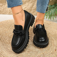 Mocassins à plateforme pour femmes avec chaîne, semelle épaisse à crampons, bout rond, chaussures décontractées et professionnelles noires