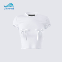 T-shirt court ajusté à manches courtes pour femme, style Y2K personnalisé avec nœud, mode décontractée