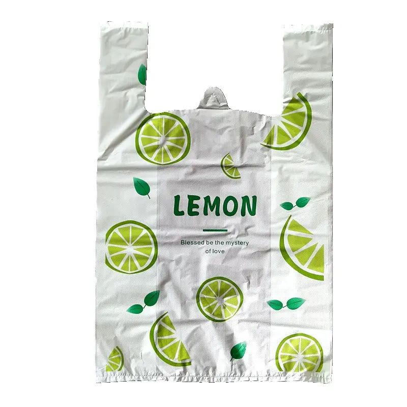 कस्टम लोगो सफेद पुन: प्रयोज्य बैग स्थायी एचडीपीई LDPE प्लास्टिक सुपरमार्केट शॉपिंग बैग बाहर ले टी शर्ट प्लास्टिक बैग