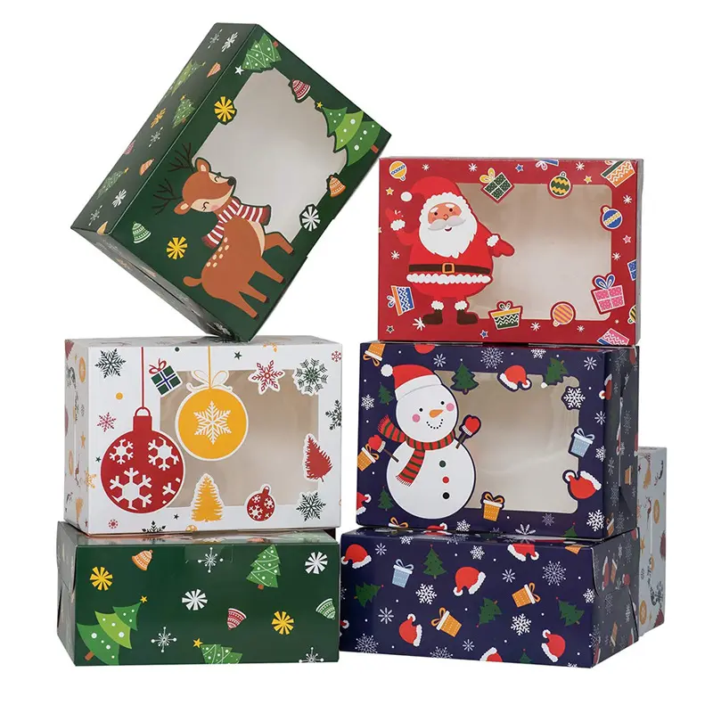 Vente en gros Boîte en papier cadeau de haute qualité pour Noël enfants Biscuit Cookie Fête Anniversaire Bonhomme de neige Elk Père Noël Boîte en carton