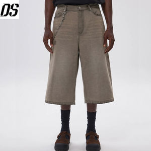 Shorts en <span class=keywords><strong>jean</strong></span> gris délavé coupe droite pour homme, style streetwear estival, écologiques et respirants, qualité personnalisée - Product Image 1