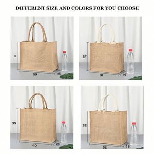 Sac fourre-tout en toile de jute naturelle réutilisable et recyclable, personnalisable, grand format, respectueux de l'environnement, avec logos - Product Image 3