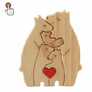 Engraved Wooden Puzzle Set Mother and Child Bear Family Bear Hug Home Decoration DIY Mother's Day Gift
