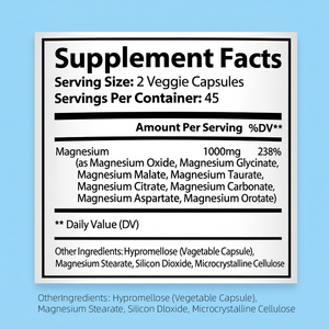 Suplemento Premium de 8 Formas de Magnesio Elemental 1000mg, Cápsulas de Lactato de Calcio, Hierro y Magnesio para la Salud - Product Image 2