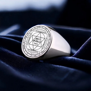 Anello in Acciaio Inossidabile R701 con Incisione del Dio Re del Cielo, Angelo Custode Nithael, Pentacolo del Re Salomone, Amuleto Kabbalistico - Product Image 2