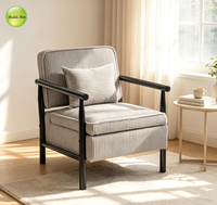 Fauteuil d'appoint en tissu velours côtelé rayé, pieds en bois, fauteuil avec rangement dissimulé, coussin amovible pour salon, appartement