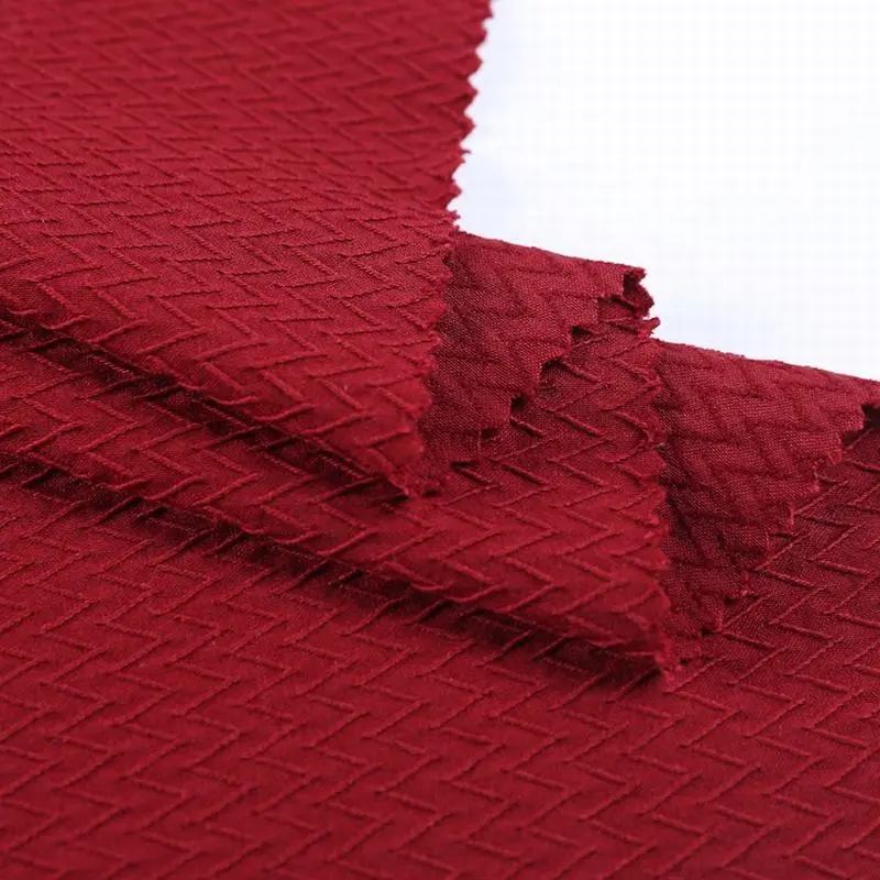 10s R/N/SP 240GSM viscose rayonne nylon spandex colorant uni rouge brocart jacquard gros-grain tissu pour robe