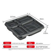 428 Transparante Wegwerp Moderne Rechthoekige Lunchbox met Vier Vakken, Voedselveilige PP, 900ml, Deksel, JIANXIN Model JX428, Restaurant