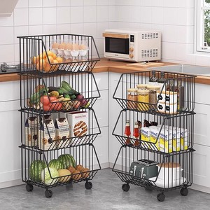 Multi Tiered Metal <b>Storage</b> <b>Cart</b> 5 Tier Stackable With Wheels For Kitchen Countertop Organization - Product Image 4