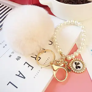 New Arrivals Plushies Pearl Chain Key chain Charm Key ring Faux Rabbit Fur Cute Pompoms Pom Pom Keyring Fluffy Ball Keychain