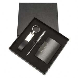3-in-1 Promotional Leather Gift Set for Men Card Holder Pen <b>Key</b> <b>Chain</b> for Graduation Fathers - Product Image 2