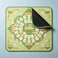Tapis de Mahjong en Feutre Pliable Antidérapant Motif Feuille de Menthe et Barre de Chocolat Vert pour 4 Joueurs