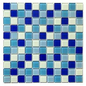 Rutsch feste 3D konkave konvexe Sonder ausführung Irisierendes Glas Blau Fliesen Mosaik Schwimmbad Moderne Mosaik Lieferanten