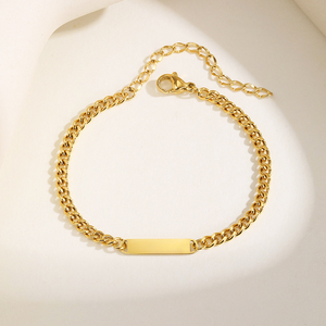 Không xỉn 18K Vàng Trống Thanh Cuba Vòng Đeo Tay Cho Phụ Nữ Cô Gái Thời Trang Thép Không Gỉ Tùy Chỉnh Khắc Cuba Liên Kết Chuỗi Vòng Đeo Tay - Product Image 3