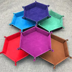 Portable PU Leather Hexagonal Dice Tray Collapsible Dice Pad and Holder