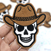 Patch Bordir Tengkorak Koboi Barat 3.1 Inci, Aplikasi Sulaman untuk Topi, Tas, dan Hiasan Halloween