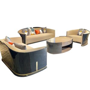 طقم أريكة من الجلد الفاخر بتصميم كلاسيكي عصري إيطالي ، أريكة صغيرة مقطعية للفندق أو أثاث غرفة المعيشة - Product Image 3