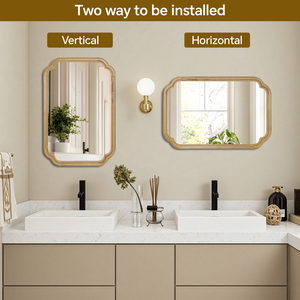 Natural Wood Color 20x30 Solid Wood Frame Rounded Corner Decorative <b>Mirror</b> <b>For</b> Bedroom Bathroom Living Room Entryway - Product Image 6