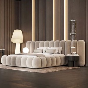 Luna <strong>Cream</strong> Puff Fabric Piano Key <strong>Bed</strong> - Luxury Double Wide <strong>Bed</strong> for Villa Master Bedroom, Wedding Bedroom - Product Image 1