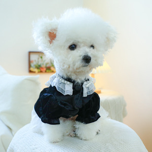 PETCIRCLE Spring and Autumn Pet Circle Dog <b>Clothes</b> <b>Cat</b> Bow Lace Trim Velvet Dress - Product Image 4