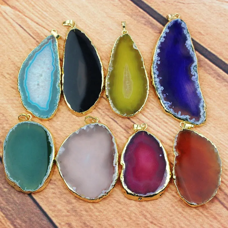 CH-LSP0097 Naturel agate pendentif, mode drusy d'agate tranche tranche d'agate en gros 50-70mm