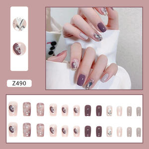 Pure Fairy Charm <b>Rhinestone</b> <b>Nail</b> Art Medium Length Acrylic With Glue Adhesive Tabs 24 Pieces For Autumn Winter - Product Image 4