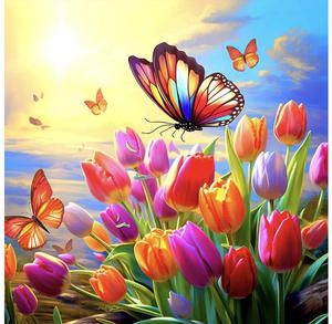 Kits d'art diamanté Fleurs et Papillons Paysagers, Peintures de gemmes à forage rond <span class=keywords><strong>complet</strong></span> pour la décoration murale de la maison - Product Image 1