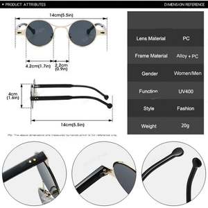 Lunettes de soleil rondes rétro 2025 personnalisables avec logo, monture fine, verres dégradés UV400, rivets, style punk, pour hommes et femmes - Product Image 6