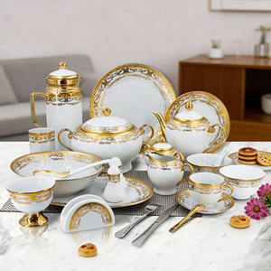 <span class=keywords><strong>Vajilla</strong></span> de Porcelana Decorada en Oro Elegante al por Mayor, 102 Piezas, <span class=keywords><strong>Vajilla</strong></span> de Cerámica de Lujo con Galvanoplastia para Exportación al Mercado Indio - Product Image 6