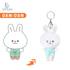 Custom whole bulk sale rabbit bunny soft plush stuffed doll animal keychain key chain toy for school pendant with metal keyring
