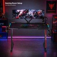 Bureau de jeu moderne noir avec éclairage RGB, réglable, personnalisé, grand format, ergonomique, économique, avec LED