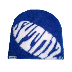 Outdoor Custom High Quality Beanies manufacturer Warm Skull Fisherman Winter Jacquard Acrylic Mohair Cuffed Cuffless Fur Beanie