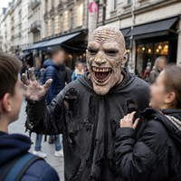 Masque intégral en latex réaliste de zombie, drôle et amusant, pour adulte, avec peau froissée et design de dents à bouche ouverte, pour Halloween, vente en gros, usine OEM