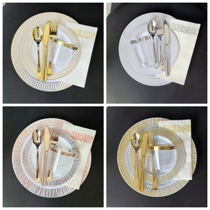 350 Sets de vaisselle en plastique doré avec <span class=keywords><strong>couverts</strong></span> <span class=keywords><strong>jetables</strong></span>, gobelets, serviettes pour mariages et fêtes - Product Image 4
