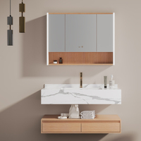Gabinete de Baño con Espejo y Encimera de Mármol YIDA, Espejo LED, Lavabo de Cerámica, Diseño Moderno, Resistente al Agua
