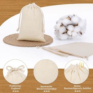 Sacs à cordon en coton pur avec logo personnalisé, 7x9cm, 5oz GSM, pochette en mousseline naturelle, sac à bijoux recyclable pour cadeau, artisanat, thé, bonbons - Product Image 6