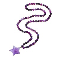 Collier long bohème en perles avec pendentif étoile en améthyste naturelle de Madagascar, idéal pour pull, vente en gros