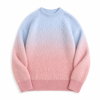 Pull en maille à col ras du cou pour homme, personnalisé OEM, avec dégradé ombré, en peluche duveteuse, à épaules tombantes, manches longues, marque privée