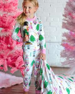Pyjamas imprimés Casse-Noisette de Noël en gros pour filles, ensemble de vêtements roses pour filles, collection boutique - Product Image 2
