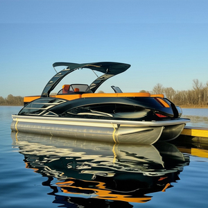 Bateau <span class=keywords><strong>ponton</strong></span> en fibre de verre et aluminium noir Triton de 22 pieds, homologué CE, avec moteur électrique et <span class=keywords><strong>remorque</strong></span>, pour la pêche et les fêtes - Product Image 1