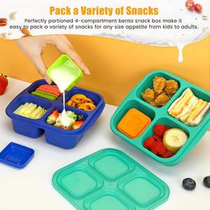 Caperci 4 piezas Jewel Brights Reutilizable Bento Snack Boxes Lunchable 4 compartimentos Snack Containers Salsa a prueba de fugas calentable - Product Image 3