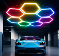 Lumière LED hexagonale intelligente, contrôlée par application, RGBIC, pour plafond, pour salle de jeu, man cave, garage, atelier, décoration