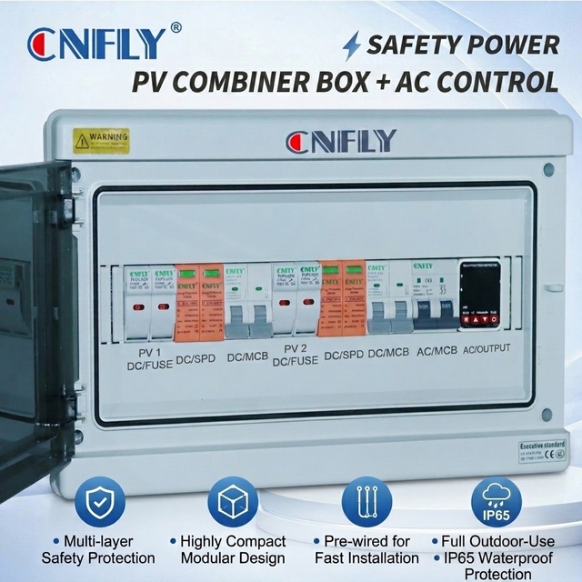 PV DC 2 String Fuse Surge MCB IP65 Wall Mount for Solar Panels DC500V PV Combiner Box 2 in 2 Out +AC Control Distribution Box