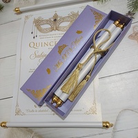 Boîte d'invitations de Quinceañera Princesse Violette et pompons, design personnalisé, invitation en parchemin, cadeaux d'anniversaire pour invités