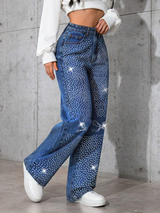 Jeans Rectos Vintage para Mujer, Otoño-Invierno 2026, Azul Denim con Pedrería Brillante de Mariposa, Corte Holgado, Pantalones para Uso Diario - Product Image 3