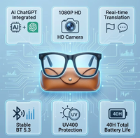 Gafas de Audio Inalámbricas con Cámara Integrada, Compatibles con Fotos y Videos, Estuche de Carga Portátil para Uso Diario al Aire Libre