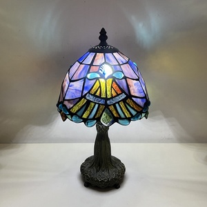 LongHuiJing 8" Tiffany Dome Flower Lampshade Table Lamps Stained Glass Lamp Single <b>Light</b> for Home Decor - Product Image 2