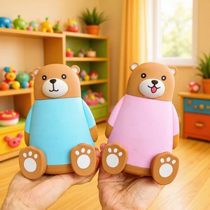Cartoon 3D Bear Double Wall Glass Cup 320ml With Lid For Kids And Students Gift - Product Image 1