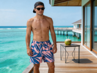 Shorts de bain pour hommes à imprimé floral, séchage rapide, avec cordon de serrage, vêtements de plage, shorts d'été