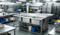 Table d'évier en acier inoxydable à trois bacs pour hôtel, restaurant, cantine, cuisine commerciale